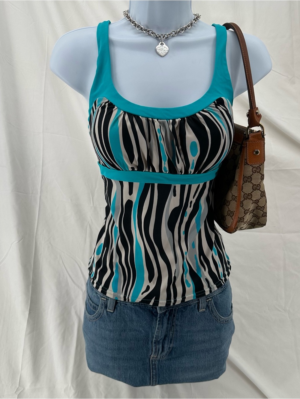 Scene Emo Y2K ZeroXposur Blue White and Black Zebra Print Babydoll Tankini